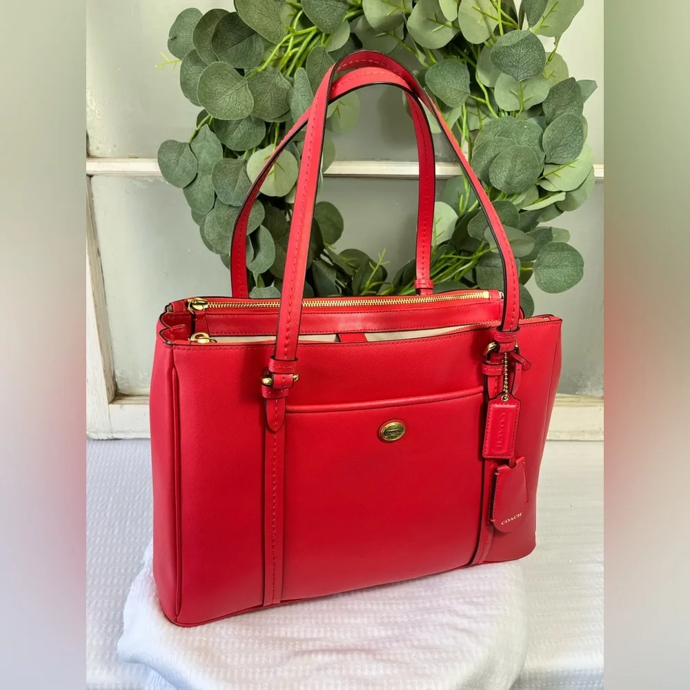 COACH Leather Peyton Double Zip CarryAll Handbag - Picture 14 of 16